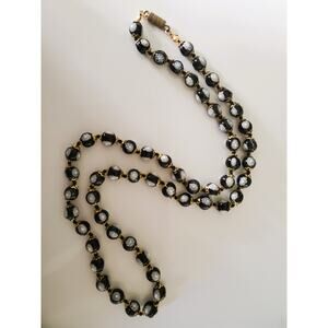 Vintage Black Glass Beaded and Hand Painted Venetian Necklace